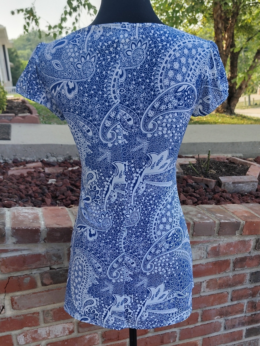 Vintage Studio Y Babydoll Square Neck Tunic Top Size S Y2K 90s Blue White Boho - Picture 7 of 15